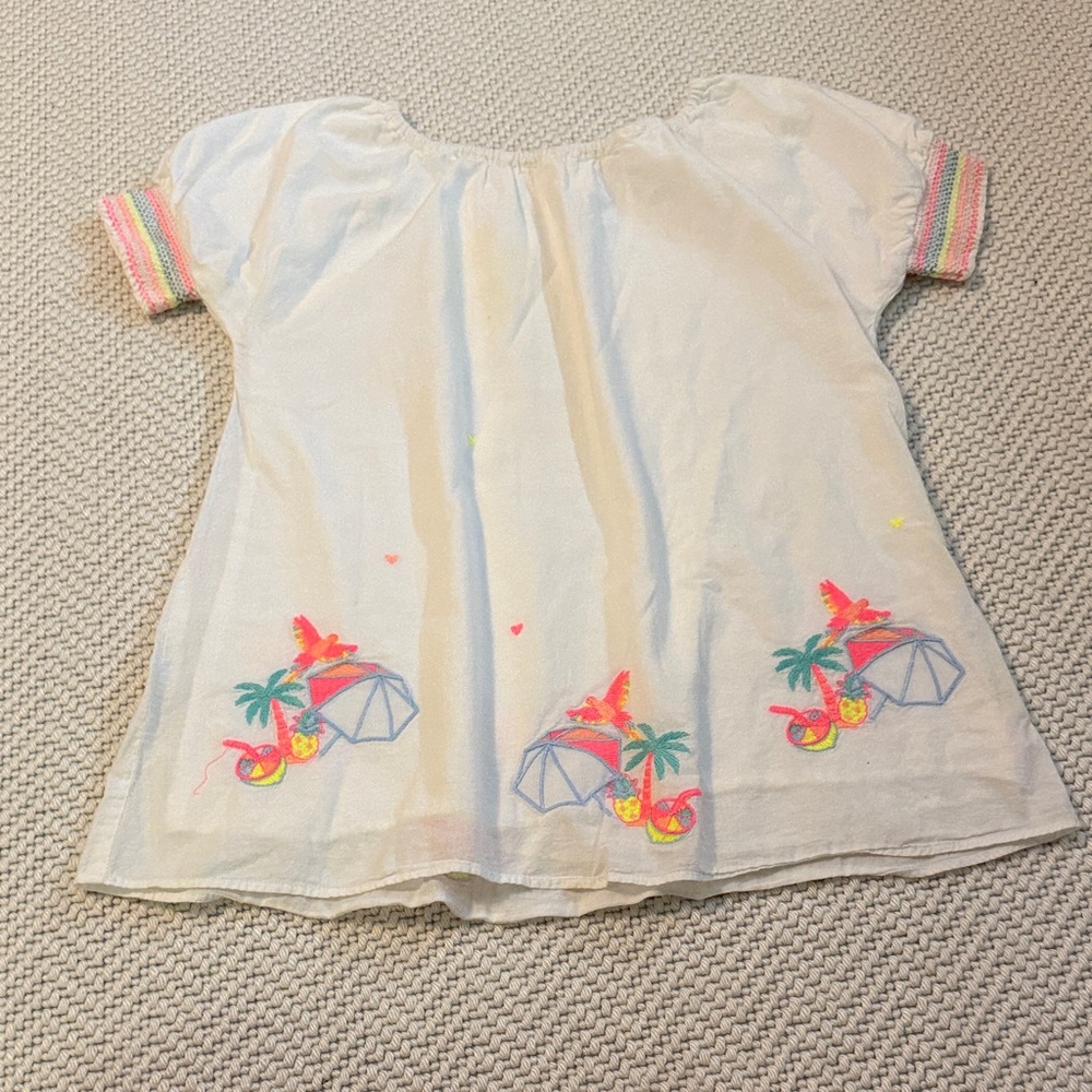Billieblush White Tropical Embroidered Swim Coverup with Neon Accents